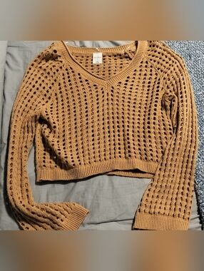 Wild Fable Crop Top Open Knit Long Sleeve Top- Size M